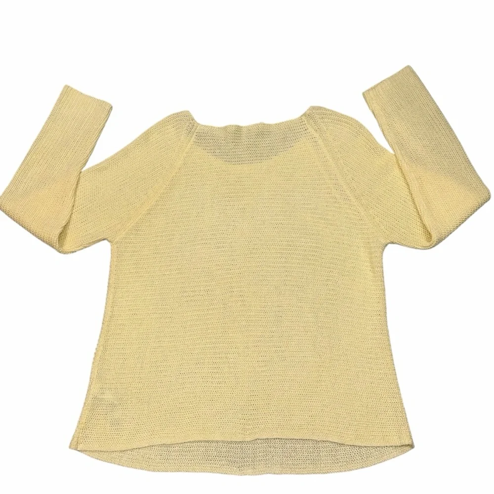NEW Eileen Fisher Yellow Organic Linen Ballet Neck Open Weave Daisy Sweater Med